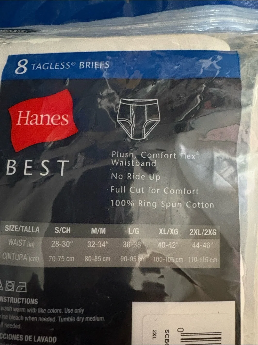 New in package Men’s Hanes Best White Briefs 8-Pack - Tagless Comfort Size 2X